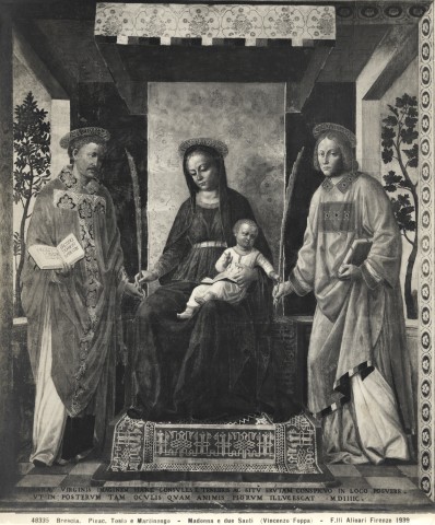 Alinari, Fratelli — Brescia, Pinac. Tosio e Martinengo - Madonna e due Santi. (Vincenzo Foppa) — insieme